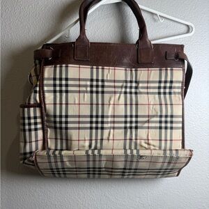 Burberry Tote Canvas Bag Nova Check Cream Brown Classic Design Vintage